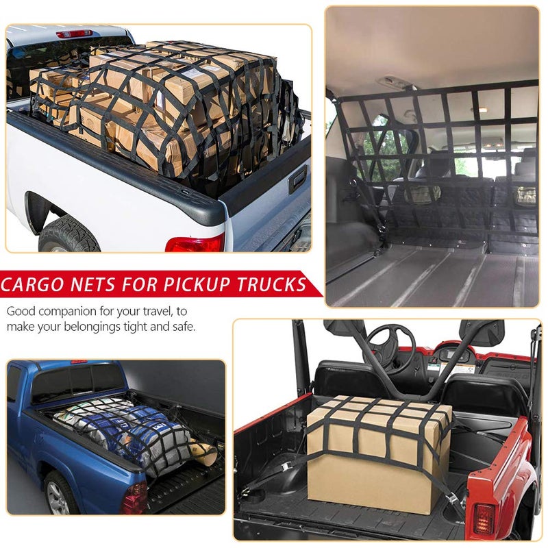 Surmount Way Surmountway Heavy Duty Cargo Net - 66" x 50", 1100LBS Capacity, Adjustable Cam Buckles & S-Hooks, Fits Pickup Truck & Trailer Beds - Image 3